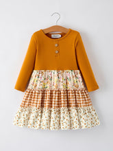 Autumn Patchwork Floral & Plaid Long Sleeve Girls Dress
