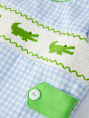 Baby Boys Summer Crocodile Embroidered Smocked Romper
