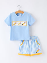 Back to School Pencil Boys Set Applique Plaid Shorts