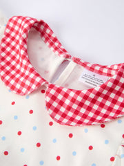 4th of July Dot Girls Dress Bow Ruffle Peter Pan Collar