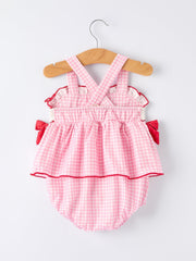 4th of July Plaid Girls Romper Bow Ruffle