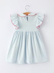 4th of July Stripe Girls Dress Bow Peter Pan Collar