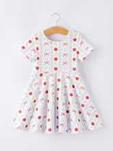 Back to School Apple Bow Stripe Girls Dress