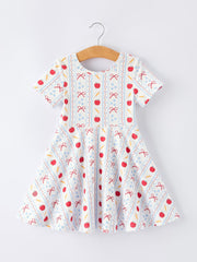 Back to School Apple Bow Stripe Girls Dress