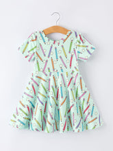 Back to School Pencil Print Girls Dress Short Sleeve