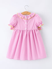 Back To School Plaid Girls Dress Smocked Puff Sleeve Bow