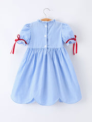 Back To School Apple Applique Plaid Girls Dress Smocked