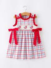 4th of July Plaid Flag Heart Girl Dress With Bow