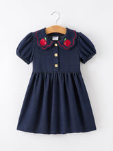 Back to School Apple Applique Girls Dress Petals Collar