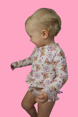 BLOSSOMIN' BUTTERFLY DREAM 2-PIECE RASH GUARD RUFFLE SWIM SUIT