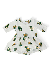 Baylor White Bear 3/4 Sleeve Twirl Bodysuit