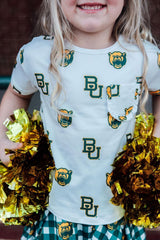 Baylor White Bear Ruffle Pocket Tee