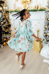 Believe in Your Elf 3/4 Sleeve Ruffle Twirl Dress