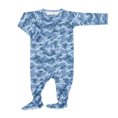 Blue Camouflage Zipper Footie