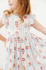 Birthday Cakes Flutter Sleeve Twirl Dress