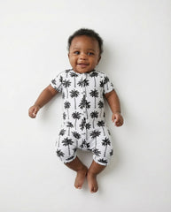 Bamboo Shorty Romper | Palm Style White