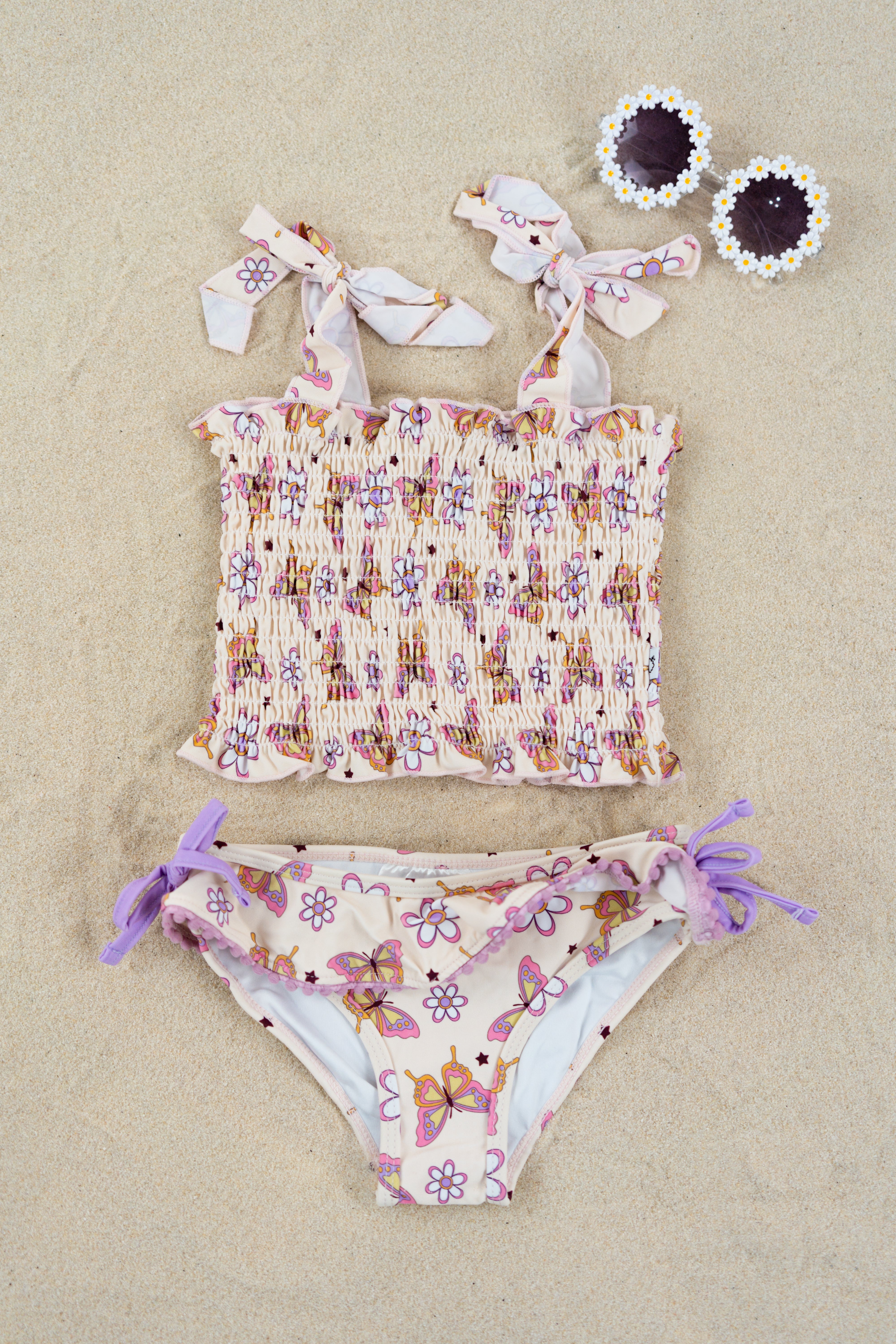 BLOSSOMIN' BUTTERFLY DREAM SMOCKED TANKINI TWO PIECE SWIM SUIT