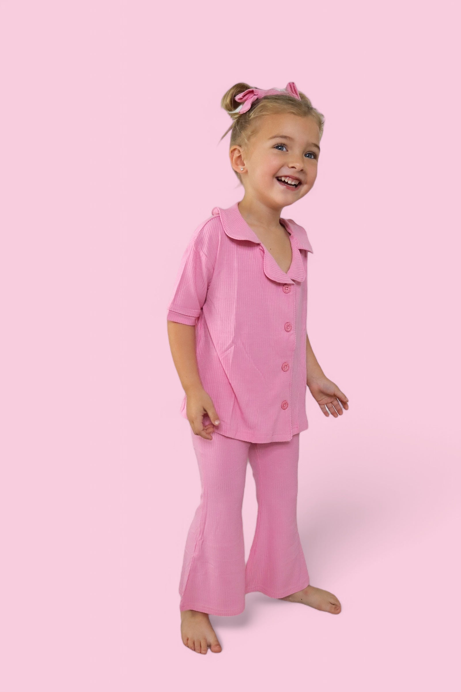 BELLA PINK RIB DREAM GIRL'S FLARE SET