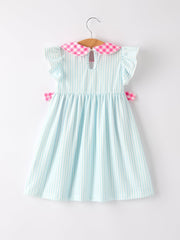 Back To School Girls Striped lapels Bow Dress
