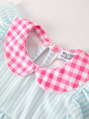 Back To School Girls Striped lapels Bow Dress