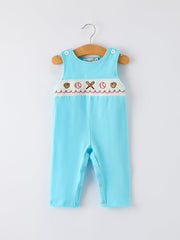 Baby Boy Baseball Romper – Blue Sleeveless Sports Outfit with Embroidery