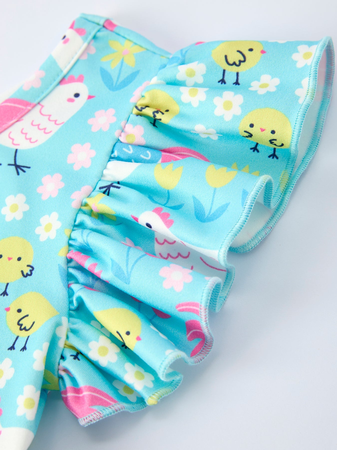 Aqua Spring Chicken Floral Farm Print Girls Dress