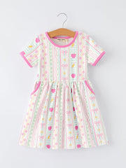 Back to School Girl Short Sleeve Dress Pocket Detail