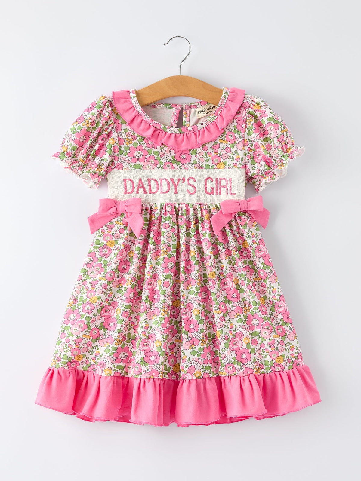 "DADDY'S GIRL" Bow Embroidered Ruffle Collar Girl Dress