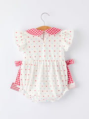 4th of July Dot Girls Romper Bow Ruffle Peter Pan Collar