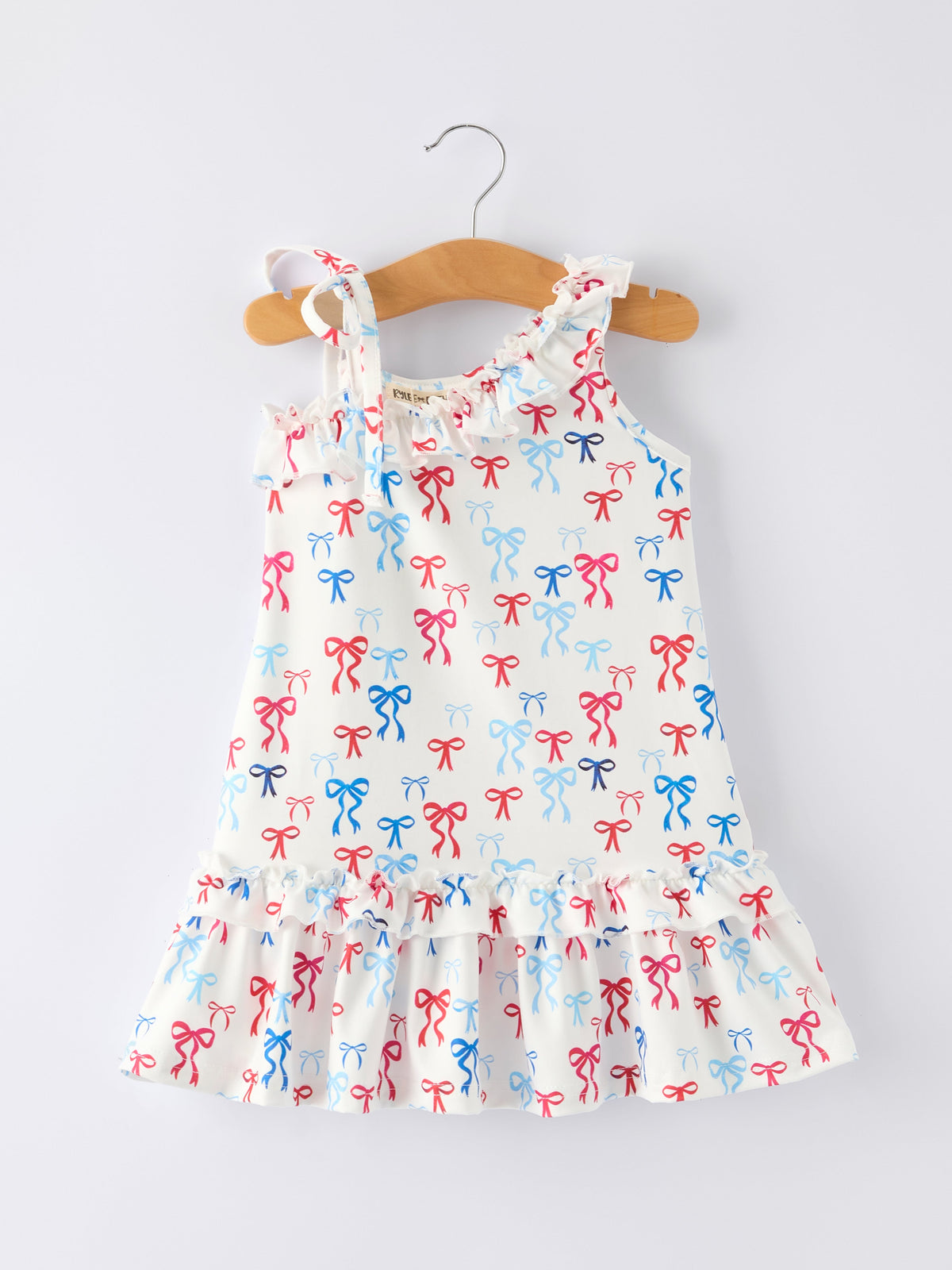 4th of july Bow Print Girls Dress One Shoulder Ruffle