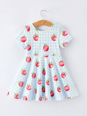 Back to School Apple Plaid Girls Dress Short Sleeve