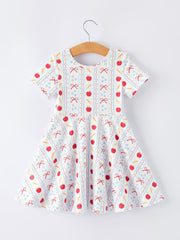 Back to School Apple Bow Stripe Girls Dress