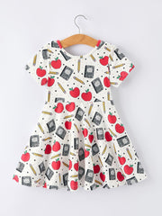 Back to School Apple Pencil Print Girls Dress