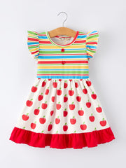 Back to School Apple Stripe Girls Ruffle Dress