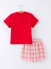 Back To School School Bus Boys Set Red Plaid Shorts