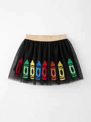 Back To School Crayon Girls Skirt Tulle Applique Skirt