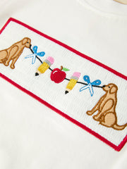 Back To School Apple Pencil Embroidery Boy Top Shorts Set