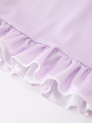 Back To School Pencil Applique Girls Purple Dress Petals Collar Ruffle