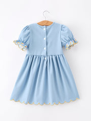 Back to School Pencil Applique Girl Dress Scallop Hem