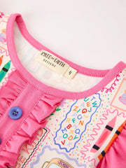 Back To School Crayon Bow Girls Flutter Sleeve Shorts Set