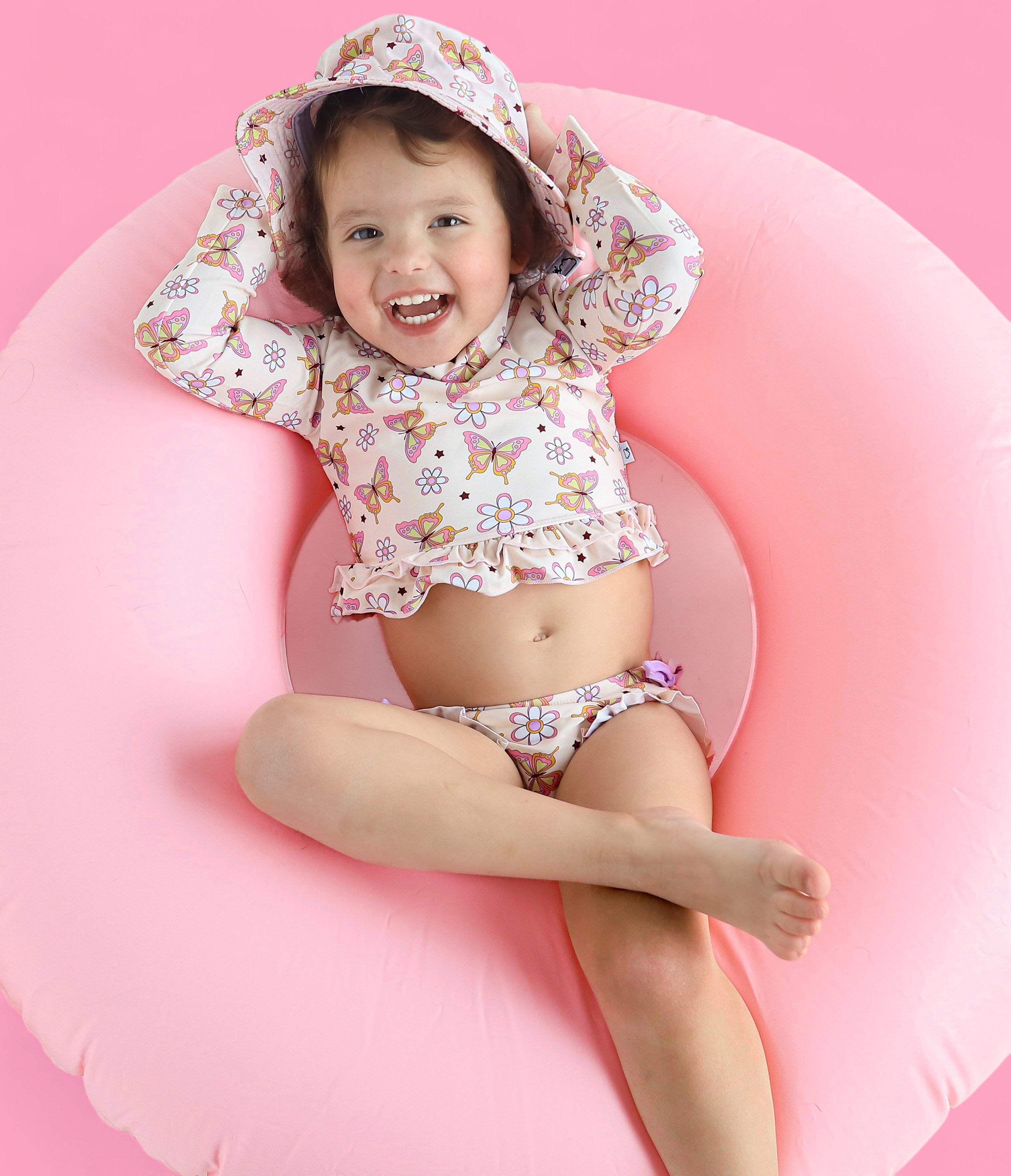 BLOSSOMIN' BUTTERFLY DREAM 2-PIECE RASH GUARD RUFFLE SWIM SUIT