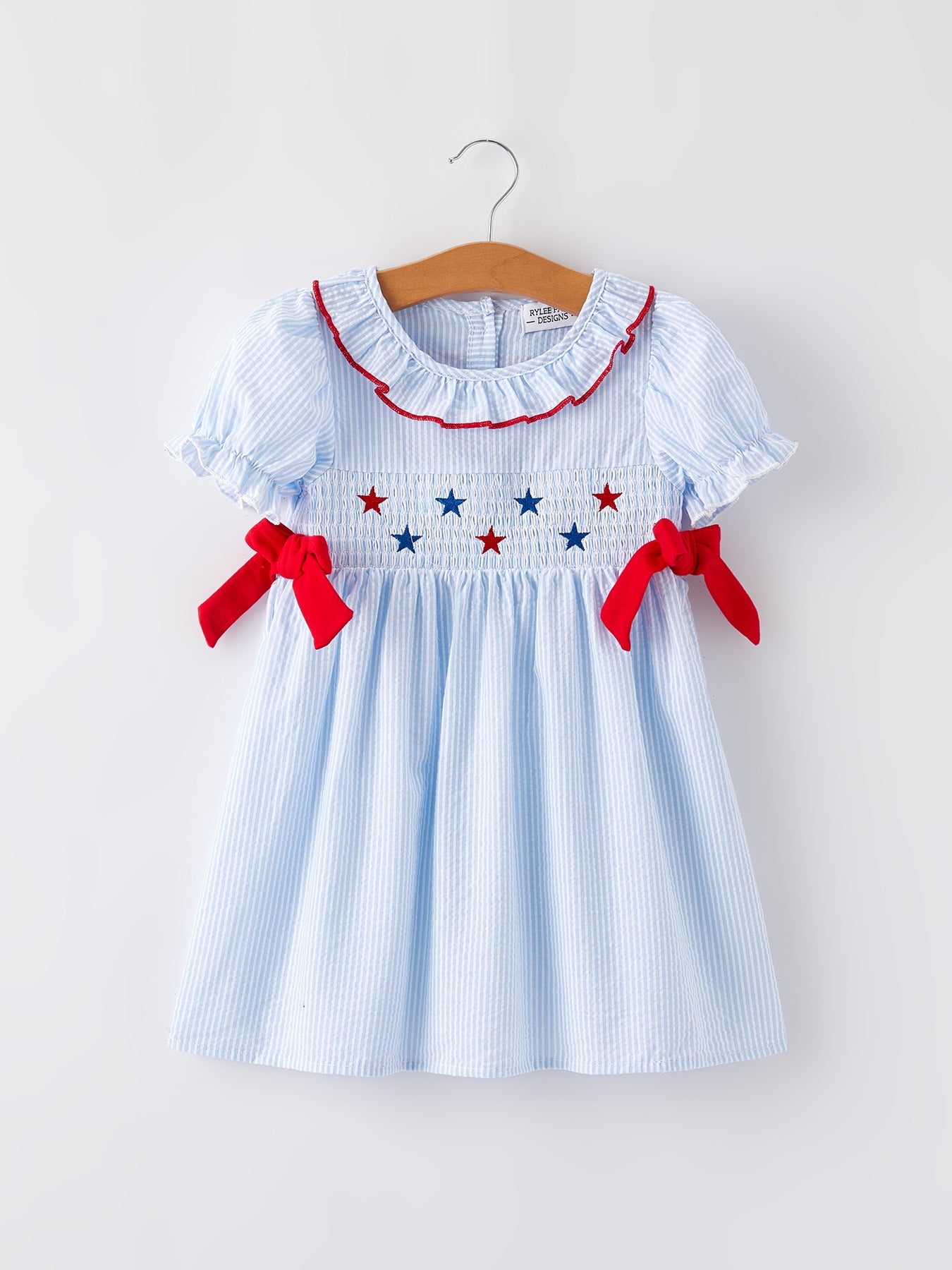 4th of july Girls' Smocking Star Embroidered Dress