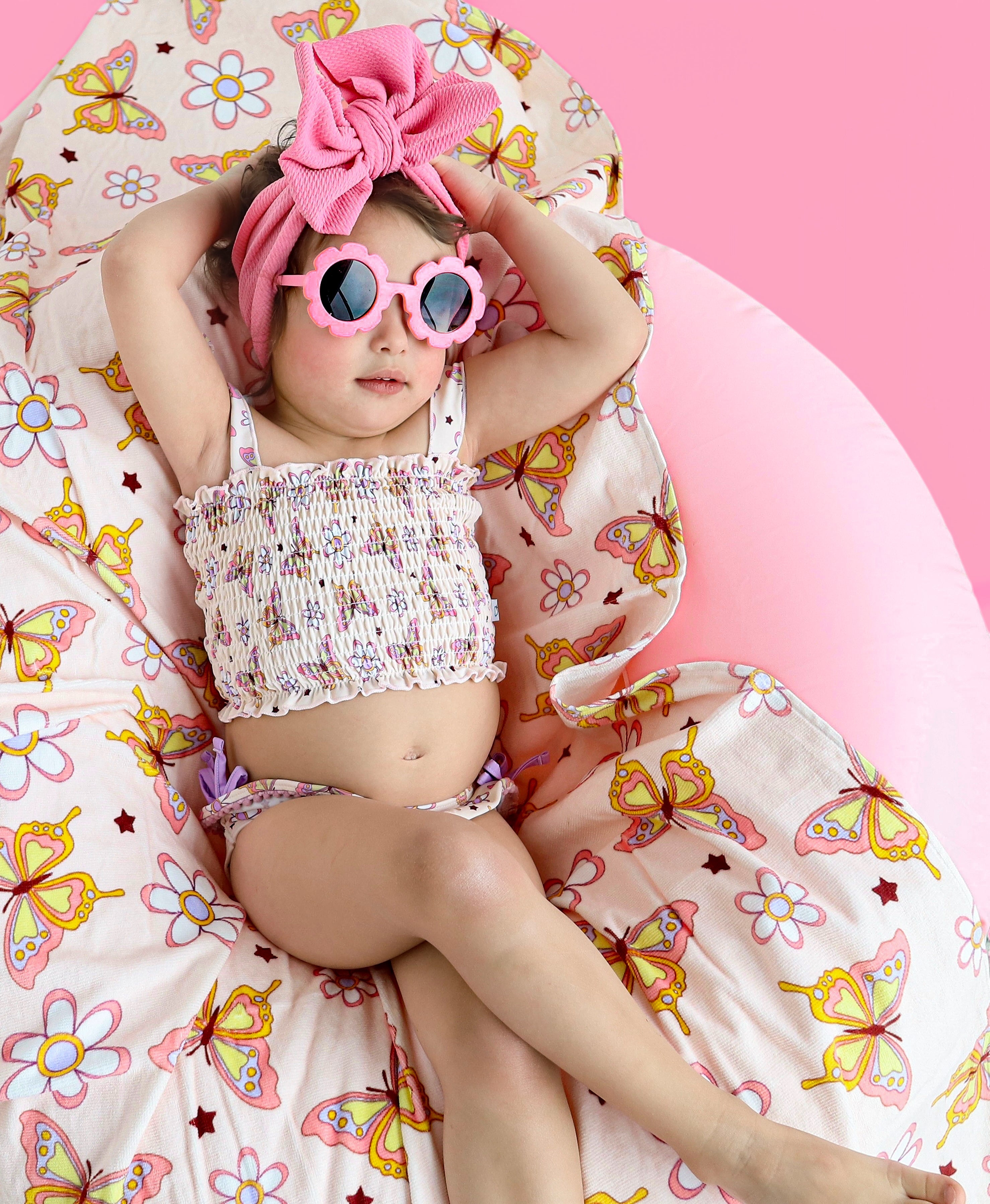 BLOSSOMIN' BUTTERFLY DREAM SMOCKED TANKINI TWO PIECE SWIM SUIT