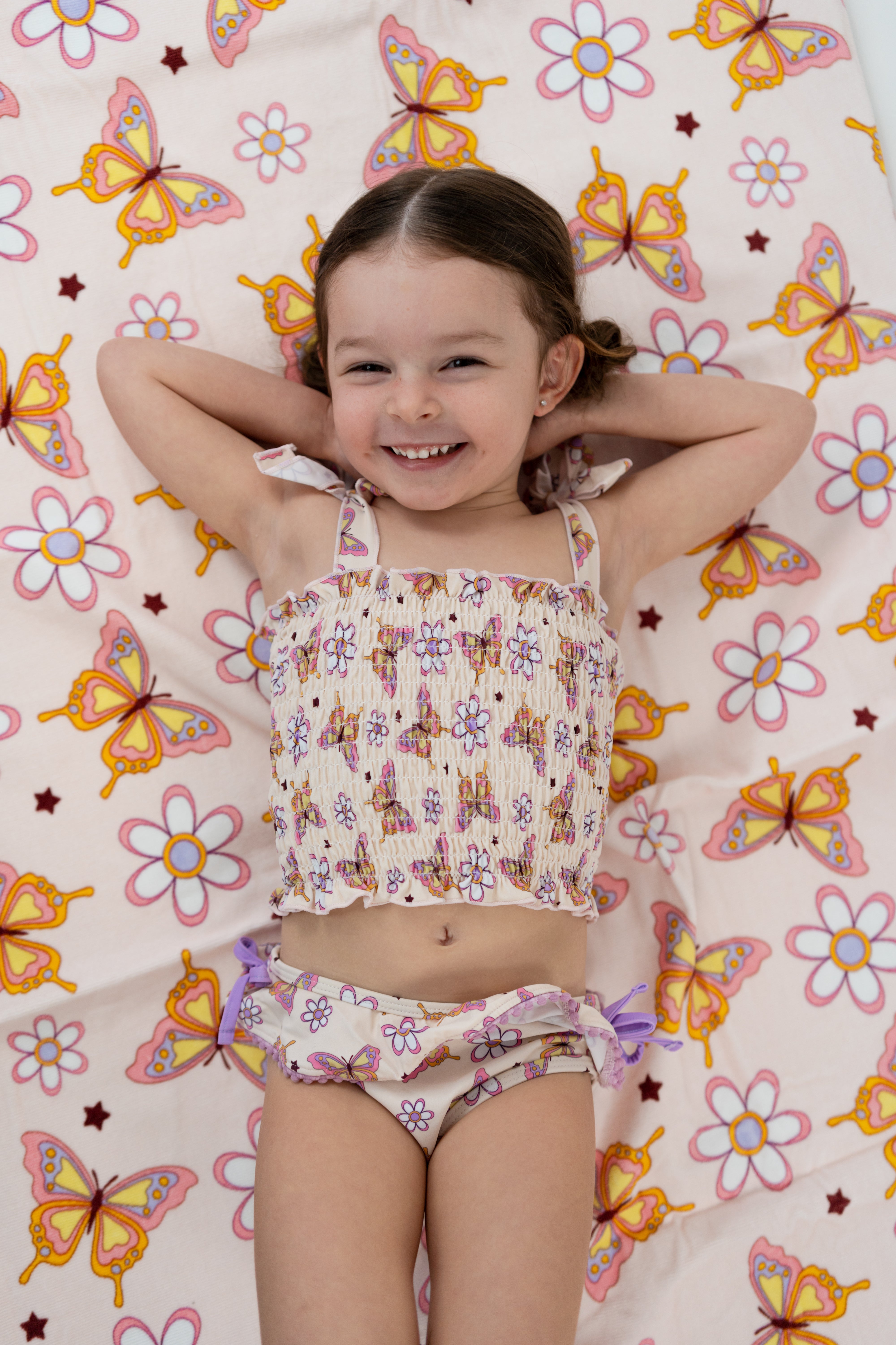 BLOSSOMIN' BUTTERFLY DREAM SMOCKED TANKINI TWO PIECE SWIM SUIT
