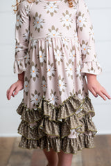 3 Ruffle Sage Ruffle Dress
