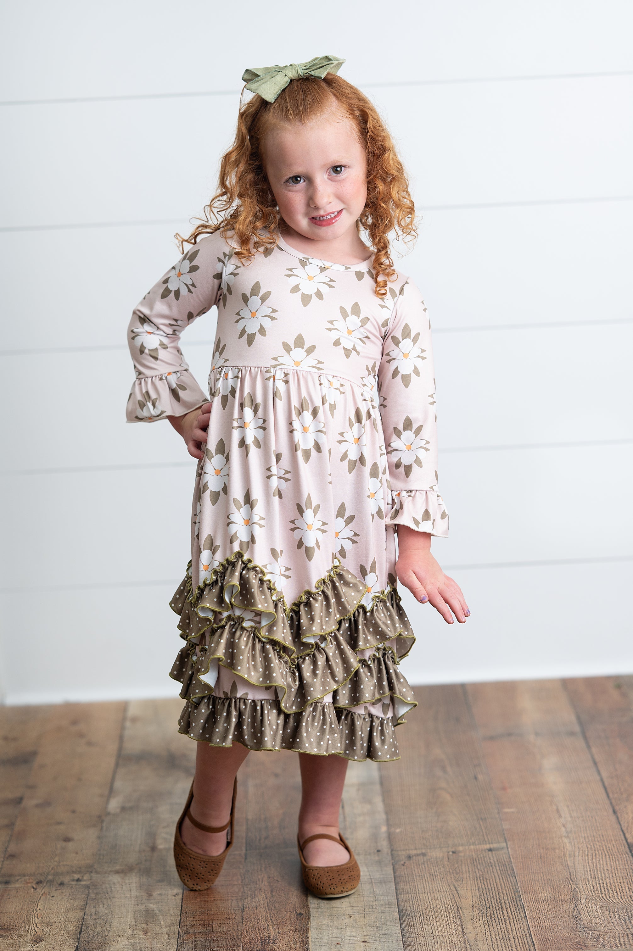 3 Ruffle Sage Ruffle Dress