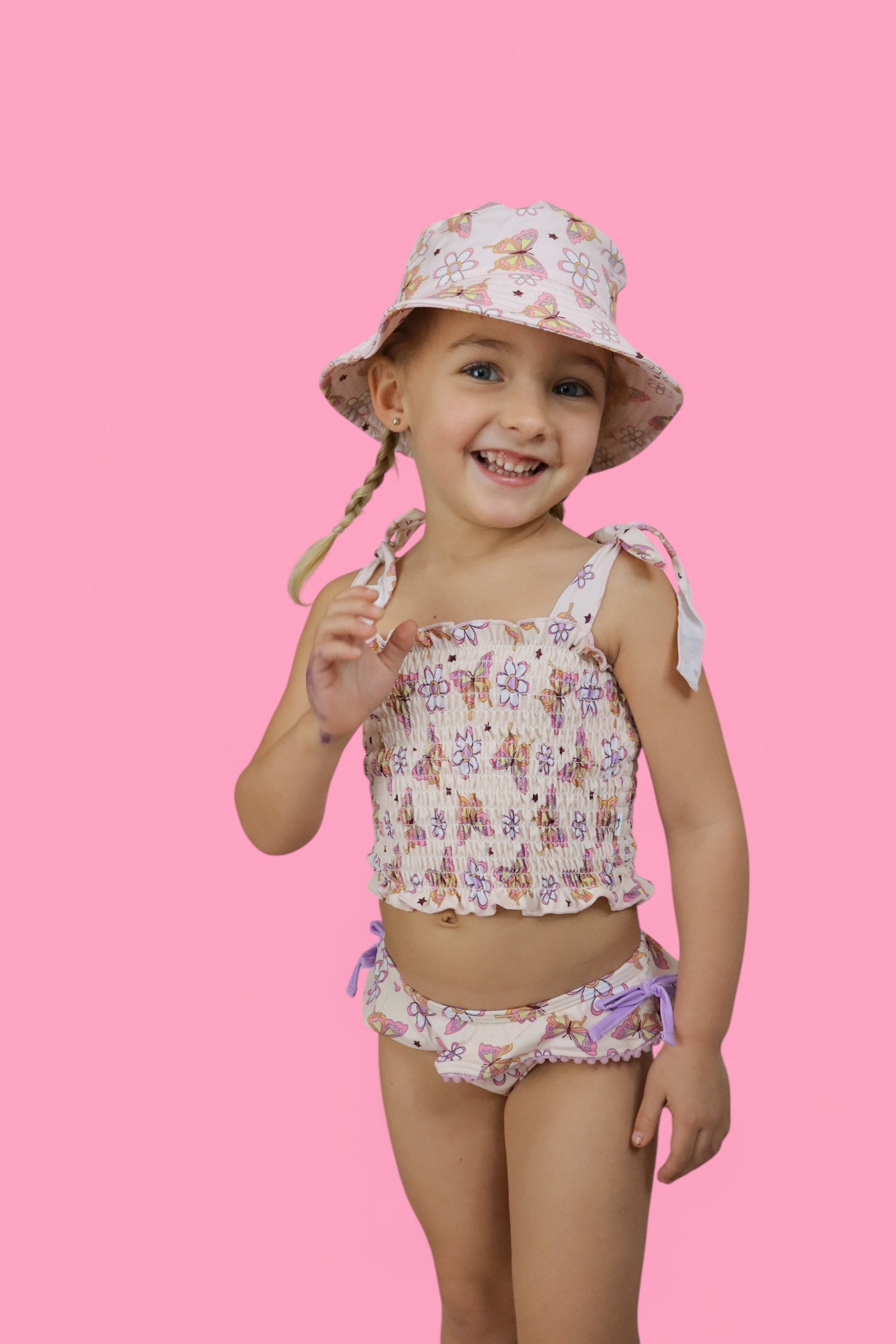 BLOSSOMIN' BUTTERFLY DREAM SMOCKED TANKINI TWO PIECE SWIM SUIT