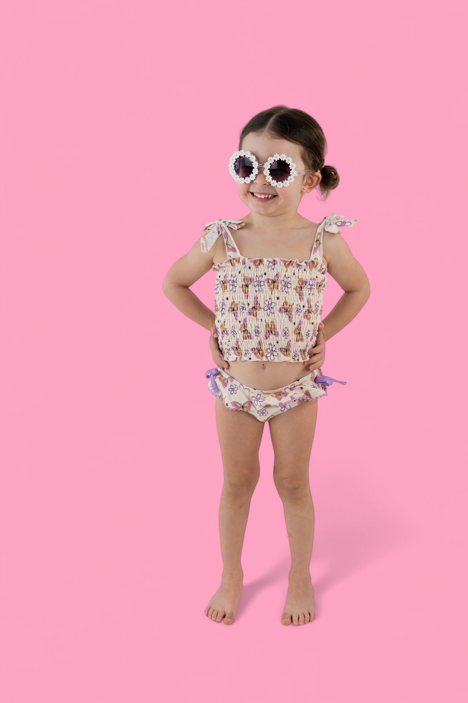 BLOSSOMIN' BUTTERFLY DREAM SMOCKED TANKINI TWO PIECE SWIM SUIT