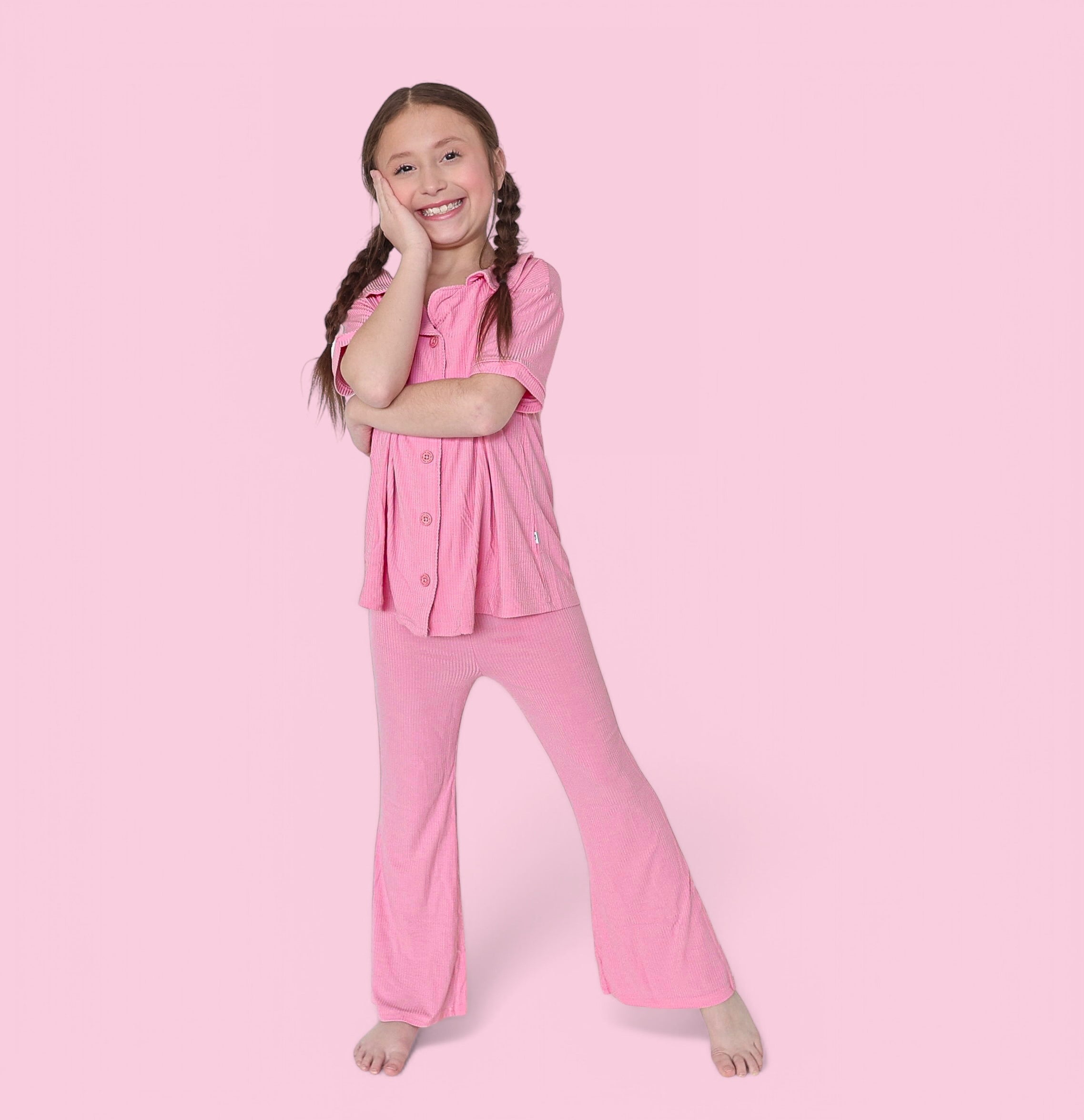 BELLA PINK RIB DREAM GIRL'S FLARE SET