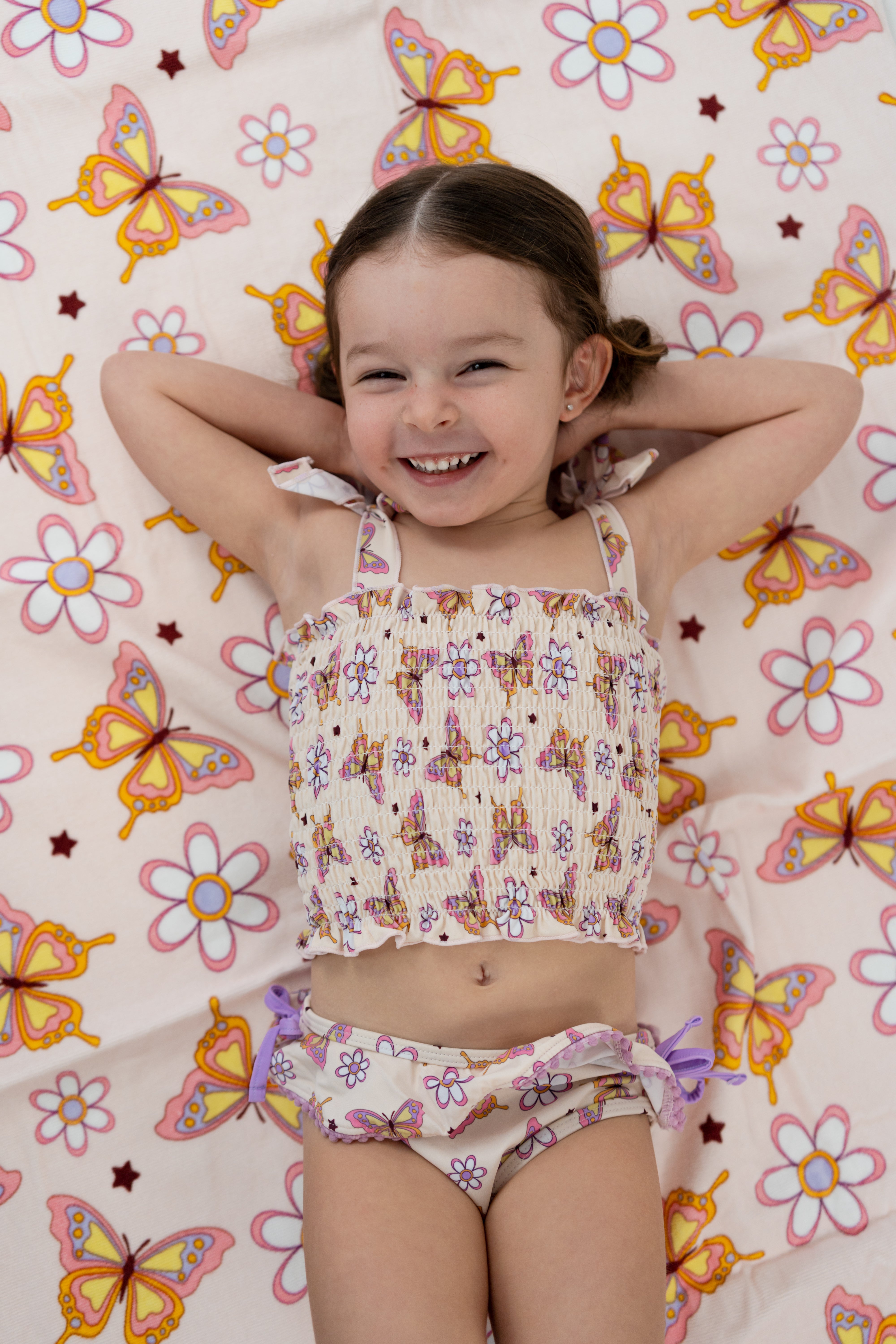 BLOSSOMIN' BUTTERFLY DREAM SMOCKED TANKINI TWO PIECE SWIM SUIT